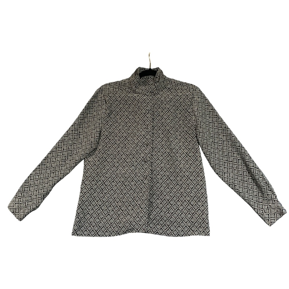 Worthington Women's Button Down Shirt Size 8 Geometric‎ Pattern Long Sleeve